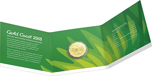 2018 XXI Commonwealth Games Gold Coast 50c CuNi Gold Plated Uncirculated Coin Royal Australian Mint RAM