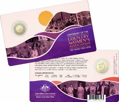 2022 Centenary of the Country Women's Association CWA $1 AlBr Uncirculated Coin on Card Royal Australian Mint RAM ***LIMIT 2 PER CUSTOMER***