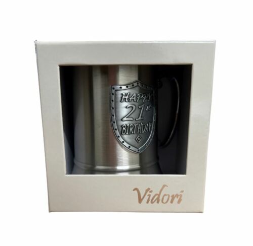 Happy 21st Birthday Stainless Steel Mug Badged Stein in Vidori Gift Box