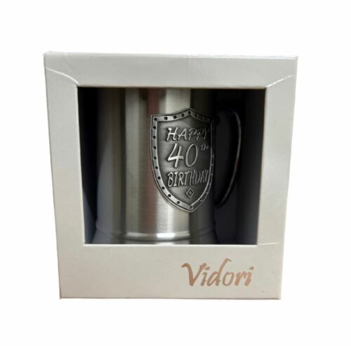 Happy 40th Birthday Stainless Steel Mug Badged Stein in Vidori Gift Box