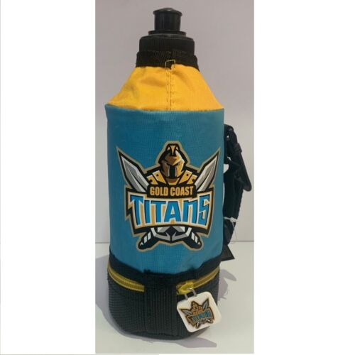 Gold Coast Titans NRL Team Logo Plastic Drink Water Bottle In Jacket Case