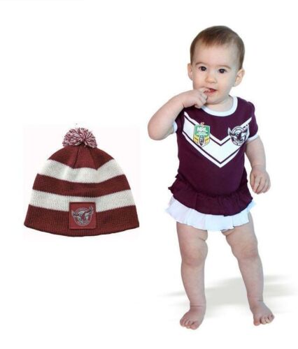 Set of 2 Manly Sea Eagles NRL Team Logo Girls Footysuit Tutu Frill Skirt Onesie Baby Toddler & Baby Toddler Beanie