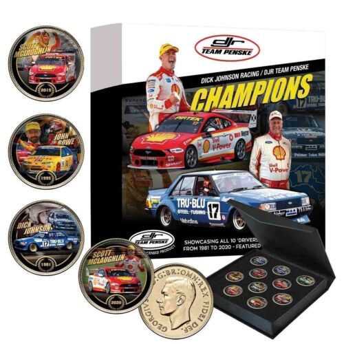 2020 Dick Johnson Racing DJR Team Penske Champions Enamel 10 Coin Penny Collection Comprises Full Colour Australian Pennies 