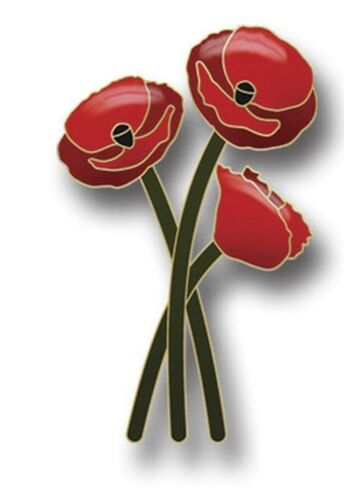 3 Stem Poppy ANZAC Day Gold Lapel Pin Badge