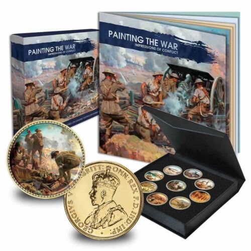 Painting The War WW1 Impressions of Conflict Enamel 9 Coin Penny Collection Of Australian King George V Pennies 