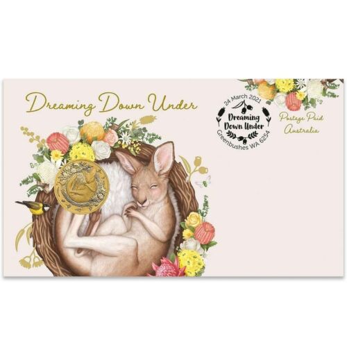2021 $1 Dreaming Down Under Kangaroo Stamp & Coin Cover PNC