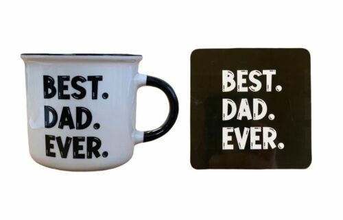 Best. Dad. Ever. 330mL Coffee Tea Mug Cup And Cork Backed Coaster 2 Piece Gift Set In Box