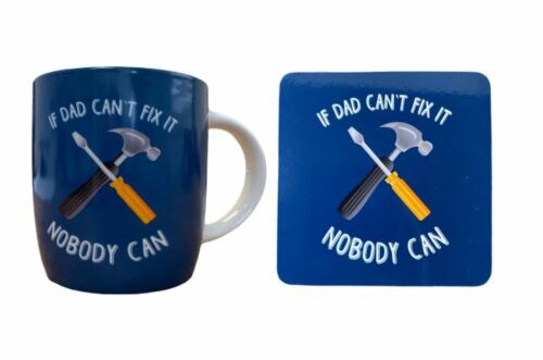 If Dad Can't Fix It Nobody Can 350mL Barrell Coffee Tea Mug Cup And Cork Backed Coaster 2 Piece Gift Set In Box