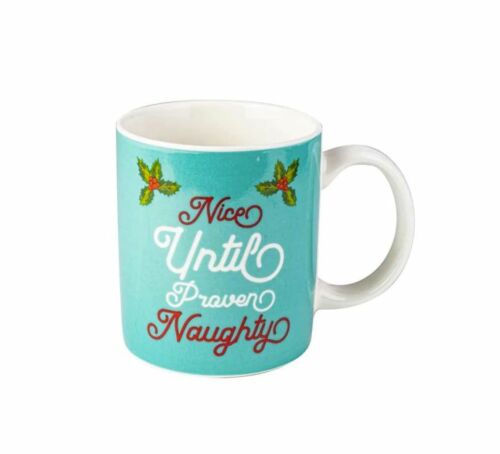 Nice Until Proven Naughty Blue With Holly Novelty Christmas 350mL Coffee Mug Tea Cup