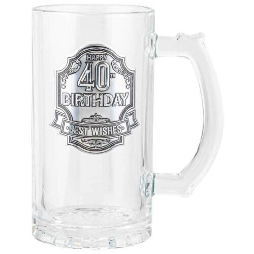 40th Birthday Best Wishes 490ml Glass Beer Stein In Box Drinking Alcohol Birthday Present Gift