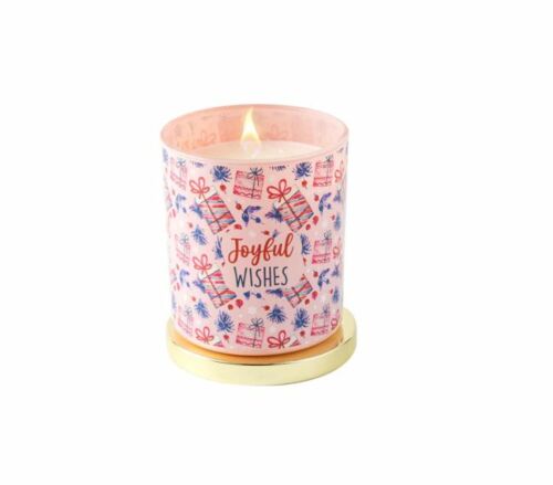 Christmas Candle Joyful Wishes Cinnamon Scented Single Wick Candle With Lid 30 Hour Burn Time