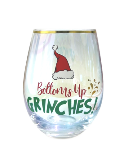 Bottoms Up Grinches Novelty Christmas 600mL Stemless Wine Glass