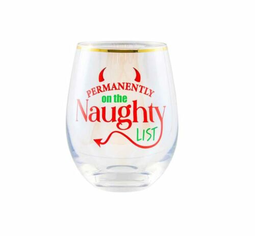 Permanently On The Naughty List Novelty Christmas 600mL Stemless Wine Glass