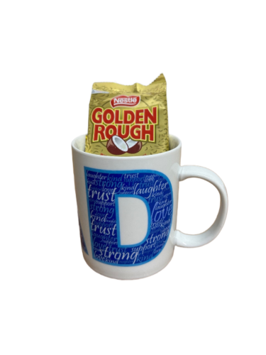 Dad Block Letters Blue Words Ceramic Coffee Tea Mug Cup + 14 x Nestle Golden Rough 20g Chocolate Bar