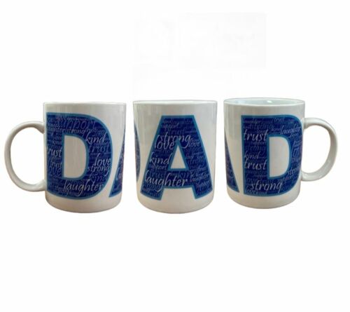 Dad Block Letters Filled With Positive Words Blue Ceramic Coffee Tea Mug Cup 