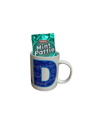 Dad Block Letters Blue Words Ceramic Coffee Tea Mug Cup + 14 x Nestle Mint Pattie 20g Chocolate Bar