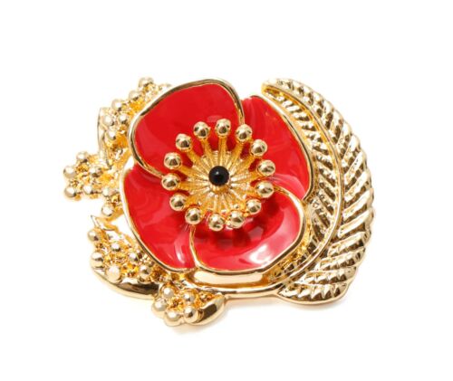 Golden Fern & Wattle Wreath 3D Poppy Limited Edition Lapel Pin Badge On Card Poppy Recollections