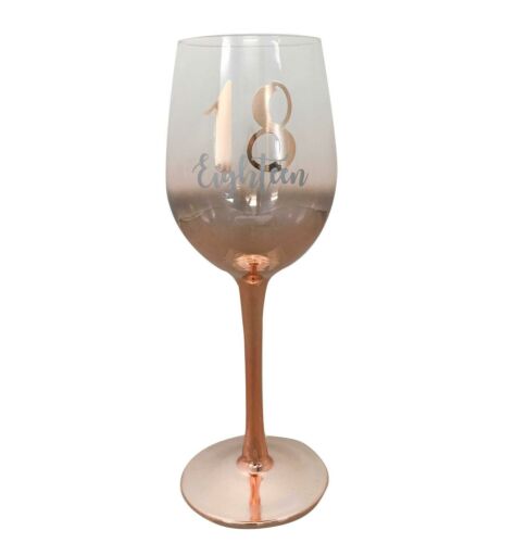 18th Birthday Rose Gold Ombre 430ml Wine Glass With Gold Lettering