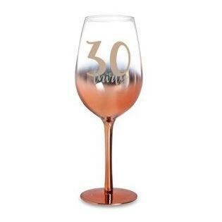 30th Birthday Rose Gold Ombre 430ml Wine Glass With Gold Lettering