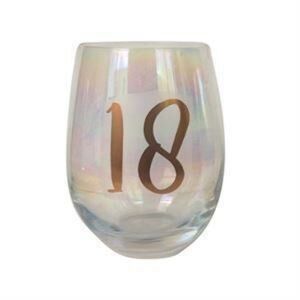 18th Birthday Rainbow 600ml Stemless Wine Glass With Rose Gold Lettering