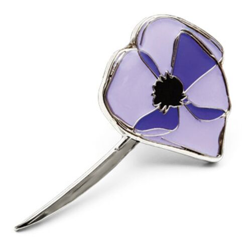 Purple Poppy With Stem Animals In War Silver Enamel Lapel Pin Badge On Card
