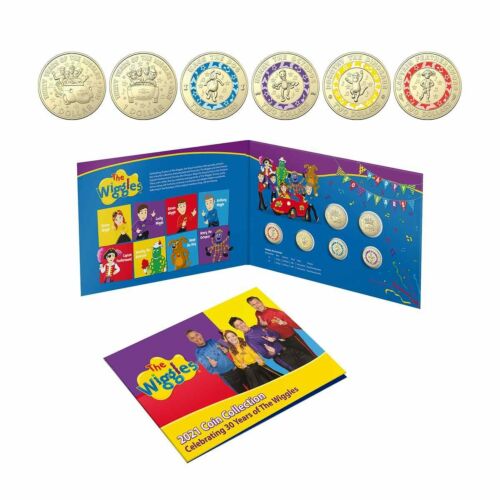 2021 30 Years of the Wiggles $1 & $2 Six Coin Collection Folder Coloured Uncirculated Coins Royal Australian Mint RAM