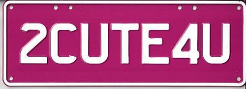 2CUTE4U White on Pink 37cm x 13cm Novelty Number Plate 