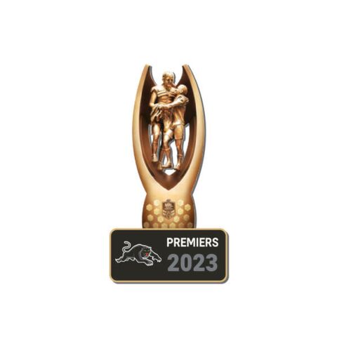Penrith Panthers 2023 NRL Three-Peat Premiers Back To Back To Back 3D Trophy Lapel Pin Badge