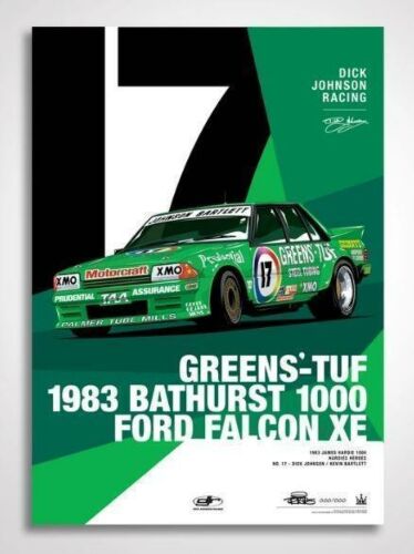 Dick Johnson Racing Green's - Tuf Standard Light Background 1983 Bathurst 1000 Ford Falcon XE Limited Edition Print Rolled Poster 
