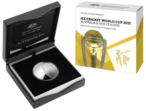 ICC Cricket World Cup 2015 Australia and New Zealand $5 Silver Proof Domed Coin Royal Australian Mint 