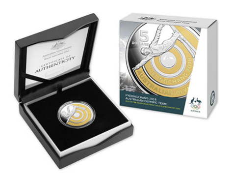 2018 Pyeongchang 2018 Australian Olympic Team 2018 $5 Fine Silver Selectively Gold Plated Proof Coin Royal Australian Mint RAM
