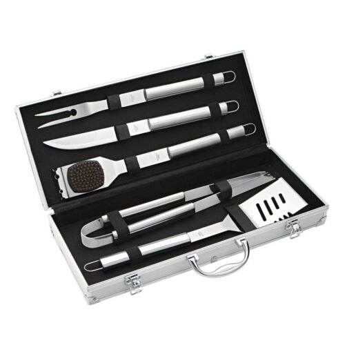 Avanti BBQ Tool 6 Piece Set With Aluminium Carry Case - Turner - Tongs - Fork - Knife - Copper Brush