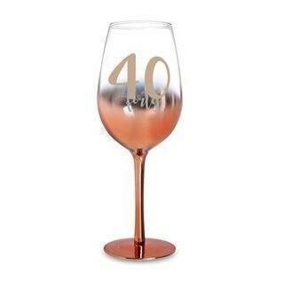 40th Birthday Rose Gold Ombre 430ml Wine Glass With Gold Lettering