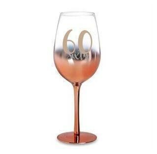 60th Birthday Rose Gold Ombre 430ml Wine Glass With Gold Lettering