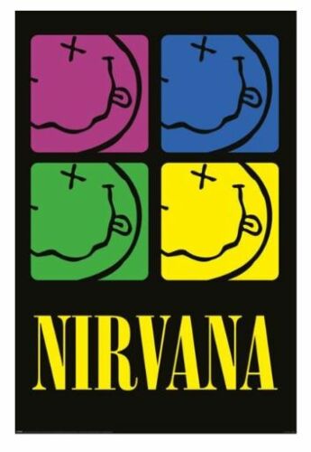 Nirvana Smiley Coloured Squares Rolled Poster Print Decorative Wall Hanging 610mm x 915mm Slot #66
