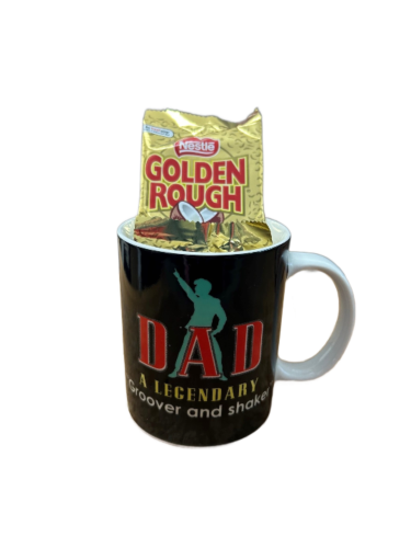 Dad A Legendary Groover And Shaker Dancing Ceramic Coffee Mug + 14 x Nestle Golden Rough 20g Chocolate Bar