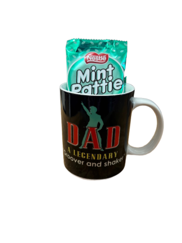 Dad A Legendary Groover And Shaker Dancing Ceramic Coffee Mug + 14 x Nestle Mint Pattie 20g Chocolate Bar