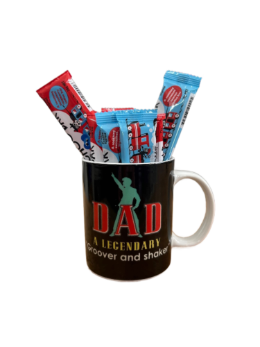 Dad A Legendary Groover And Shaker Dancing Ceramic Coffee Mug + 20 x Choo-Choo 20g Toffee Bar