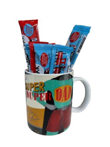 Super Duper Dad Skills Ranking Best in the World Hero Ceramic Coffee Mug + 20 x Choo-Choo 20g Toffee Bar