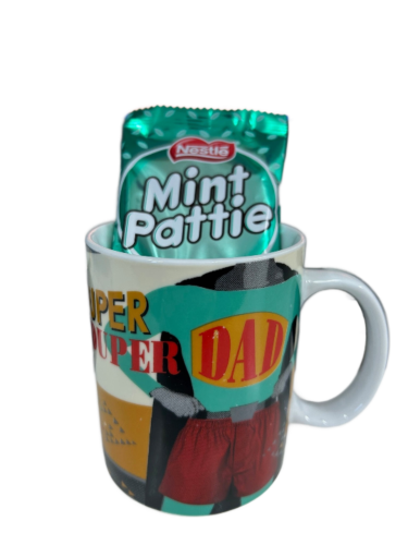 Super Duper Dad Skills Ranking Best in the World Hero Ceramic Coffee Mug + 14 x Nestle Mint Pattie 20g Chocolate Bar