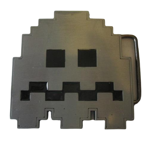 Space Invader Design Brushed Metal & Black Enamel Belt Buckle 