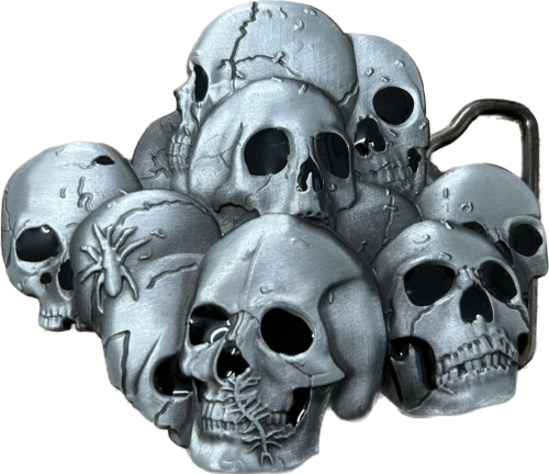 Pile of Skulls Gothic Skeleton Silver Belt Buckle