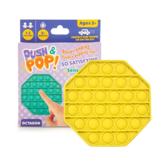 Push & Pop Yellow Octagon Silicone Sensory Play Fidget Toy Stress Reliever Game 