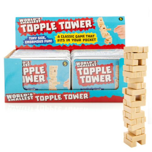 World's Smallest Topple Tower Tiny Size Enormous Fun! Travel Size Game Ages 5+