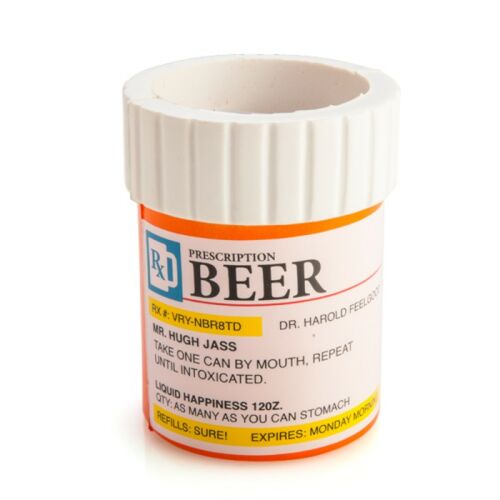 Prescription Bottle Medication Beer Stubby Holder Can Cooler Novelty Gag Gift 