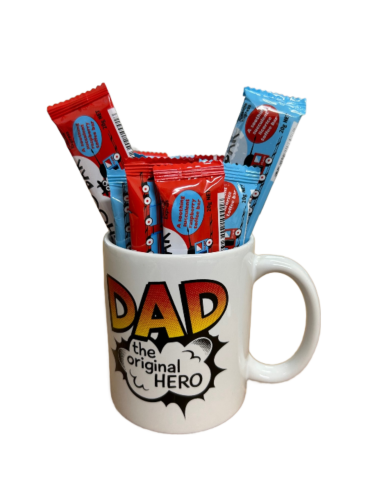 Dad The Original Hero Ceramic Coffee Tea Mug Cup + 20 x Choo-Choo 20g Toffee Bar