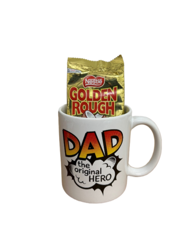 Dad The Original Hero Ceramic Coffee Tea Mug Cup + 14 x Nestle Golden Rough 20g Chocolate Bar