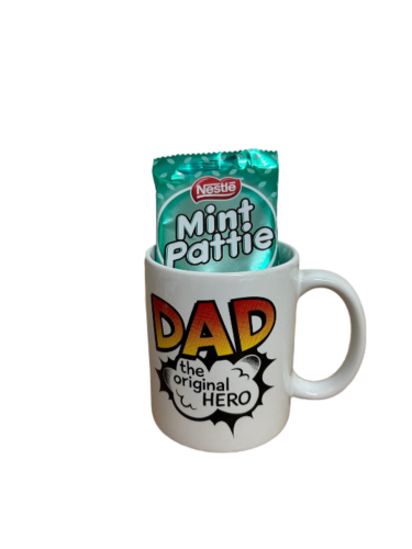 Dad The Original Hero Ceramic Coffee Tea Mug Cup + 14 x Nestle Mint Pattie 20g Chocolate Bar