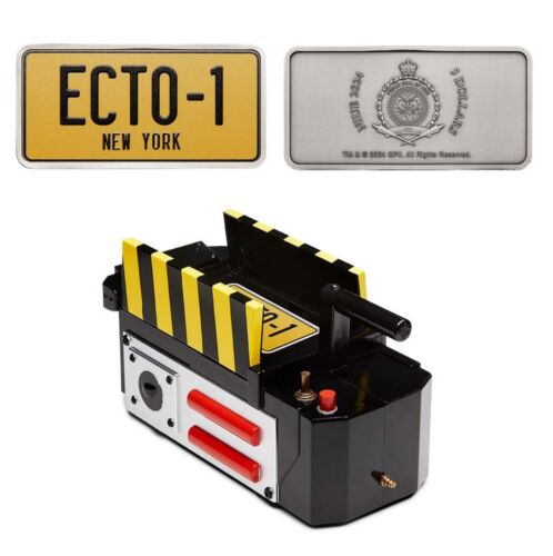 2024 Ghostbusters $5 2oz Silver Ecto-1 License Plate Shaped Coin In Ghost Trap Box