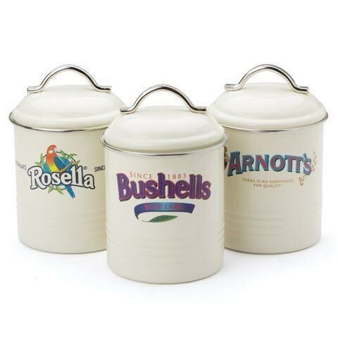 3 Piece Cream Kitchen Canister Set Arnott's Rosella Bushells - Iconic Brands of Australia
